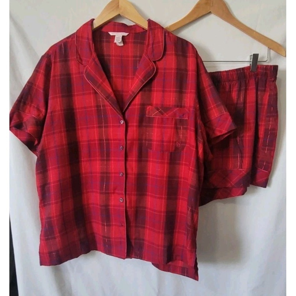 Victoria's Secret Women's Tartan Red Plaid Flannel PJ Set Size Large